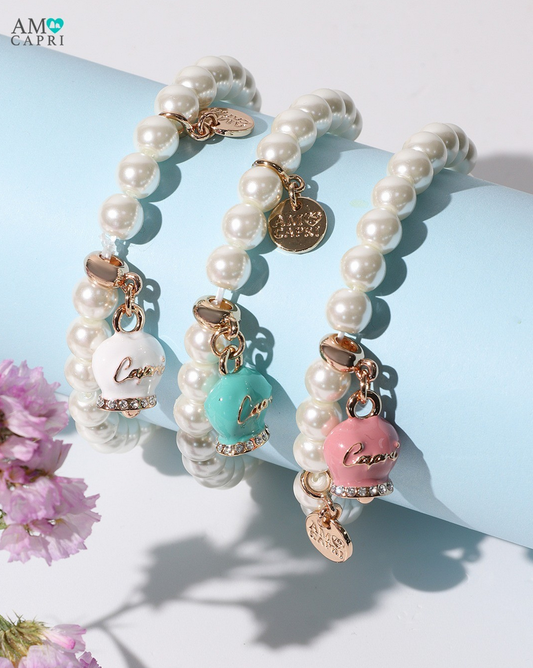 BRACCIALI CON PERLE CON CAMPANELLE SMALTATE AMO CAPRI