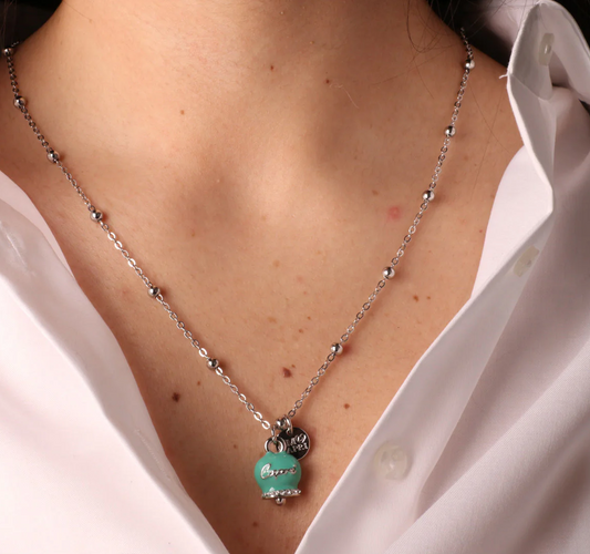 COLLANA CON CAMPANELLA SMALTATA VERDE ACQUA AMO CAPRI