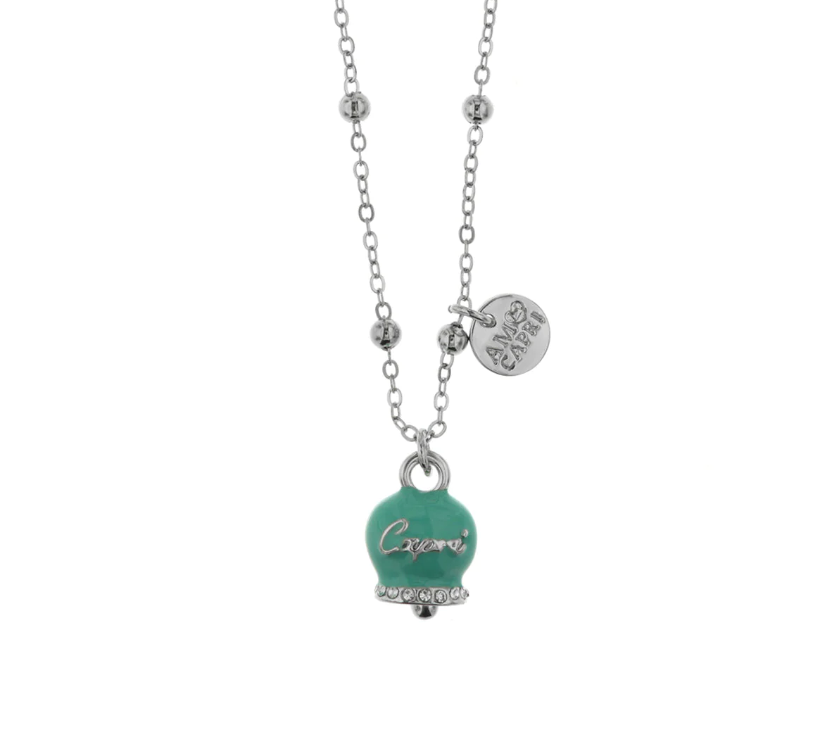 COLLANA CON CAMPANELLA SMALTATA VERDE ACQUA AMO CAPRI