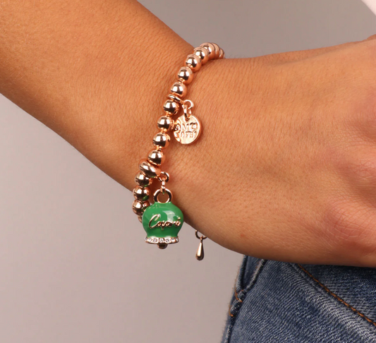 BRACCIALE ROSE' CON CAMPANELLA PORTA FORTUNA VERDE AMO CAPRI