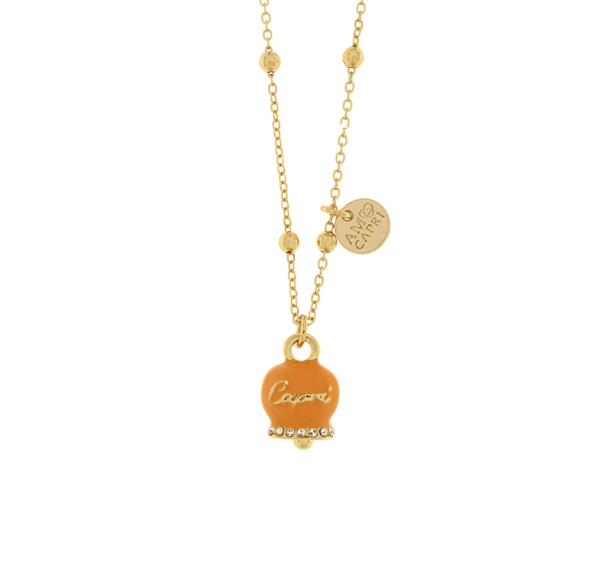 COLLANA DORATA CON CAMPANELLA SMATATA ARANCIONE AMO CAPRI