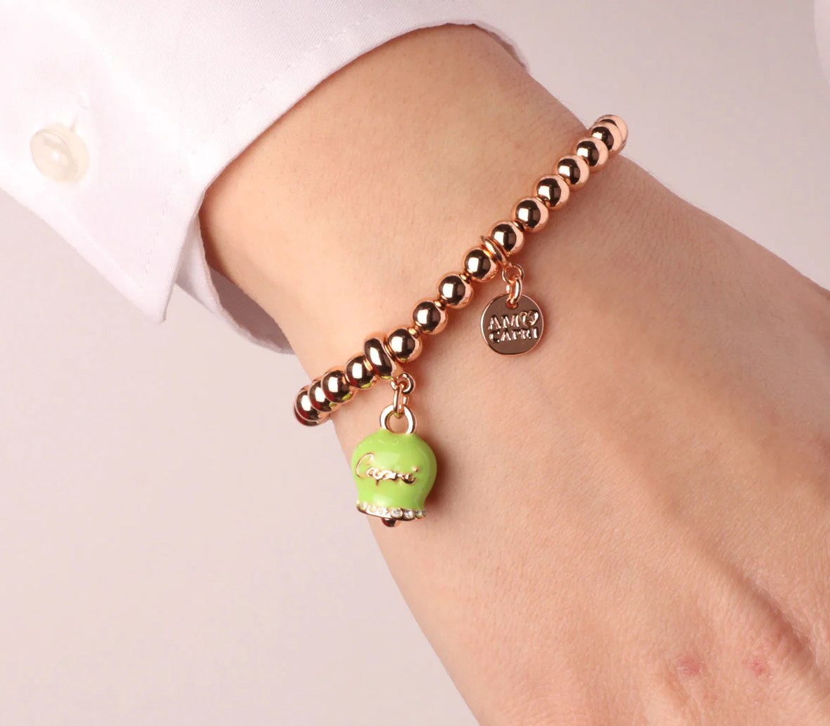 BRACCIALE ROSE' CON CAMPANELLA VERDE LIME AMO CAPRI