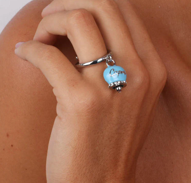 ANELLO CON CAMPANELLA AZZURRA E ZIRCONI AMO CAPRI