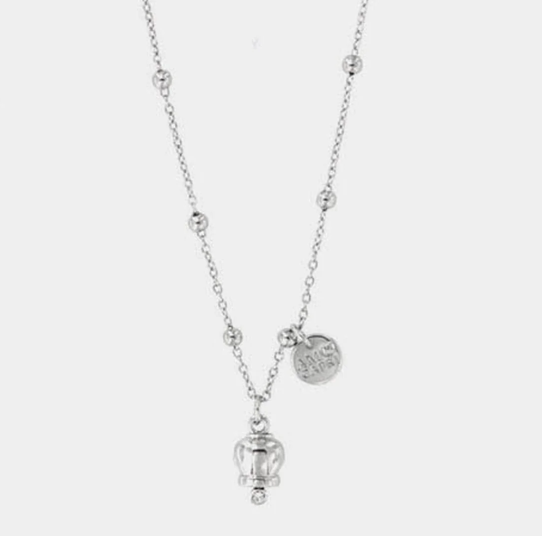 COLLANA CON PERLINE E CAMPANELLA BASE ARGENTO DORATA E ROSE' CON CRISTALLO AMO CAPRI