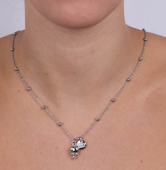 COLLANA CON PERLINE E CAMPANELLA BASE ARGENTO DORATA E ROSE' CON CRISTALLO AMO CAPRI