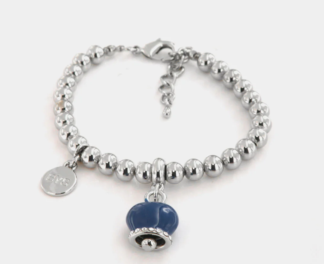 COLLANA E BRACCIALE  CON CAMPANELLA  BLU E CRISTALLI AMO CAPRI