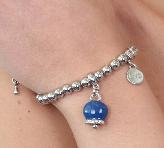 COLLANA E BRACCIALE  CON CAMPANELLA  BLU E CRISTALLI AMO CAPRI