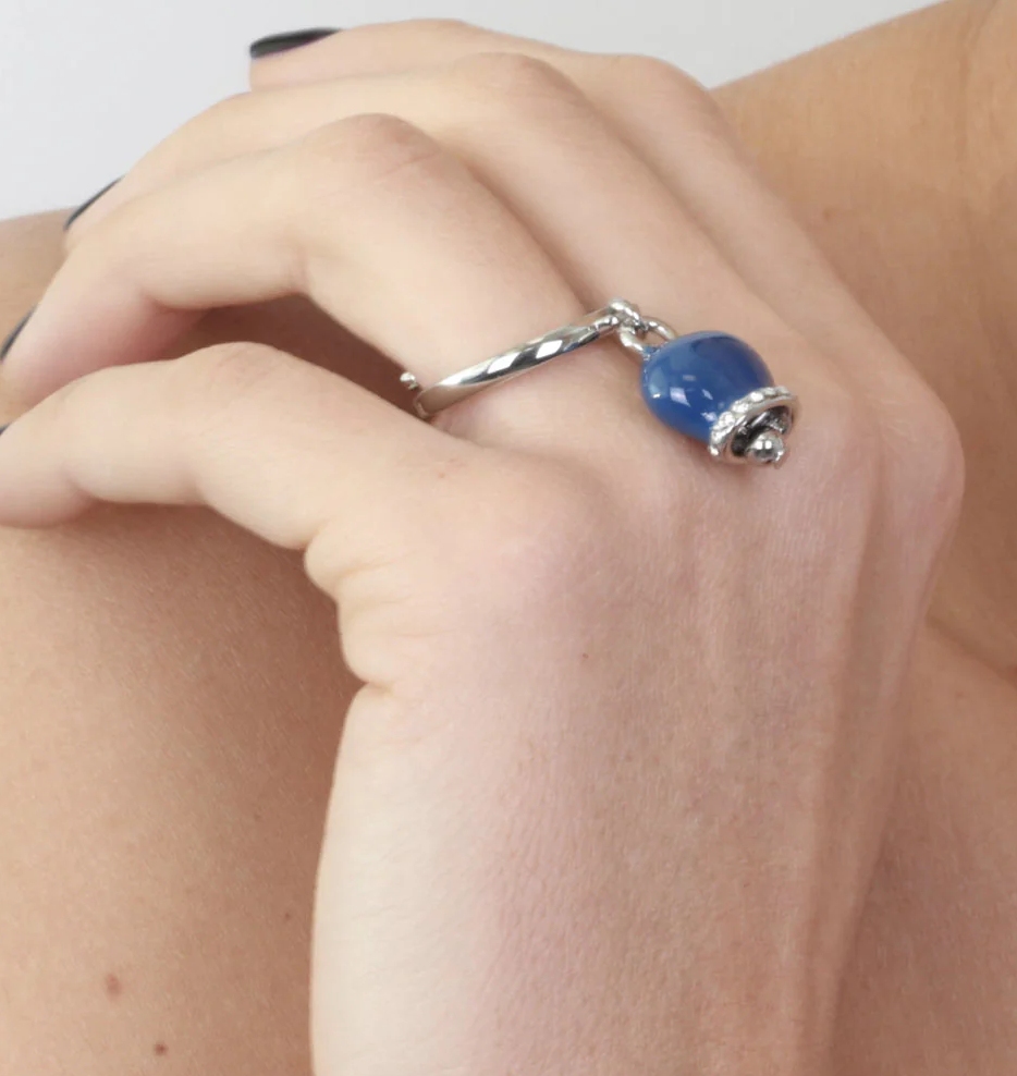 COLLANA E BRACCIALE  CON CAMPANELLA  BLU E CRISTALLI AMO CAPRI