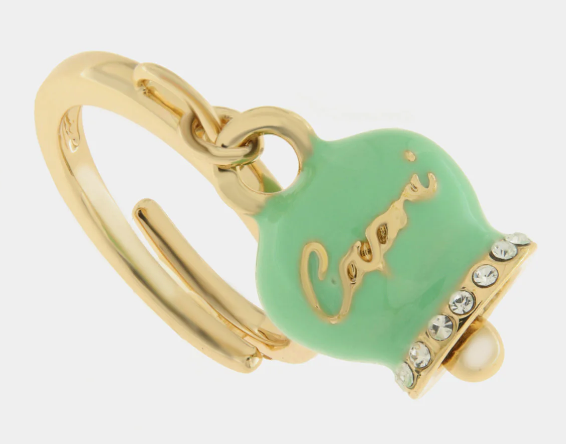 ANELLO CON CAMPANELLA VERDE ACQUA SCRITTA AMO CAPRI