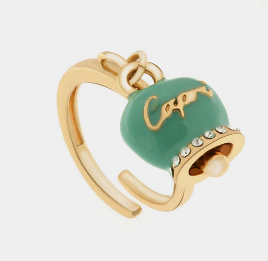 ANELLO CAMPANELLA VERDE MARINO SCRITTA AMO CAPRI