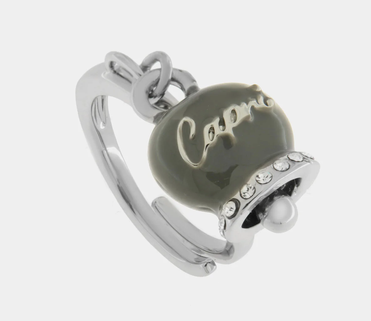 ANELLO CON CAMPANELLA GRIGIA SCRITTA AMO CAPRI