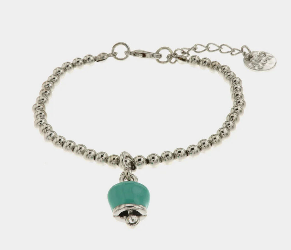 BRACCIALE SFERE CON CAMPANELLA VERDE ACQUA AMO CAPRI