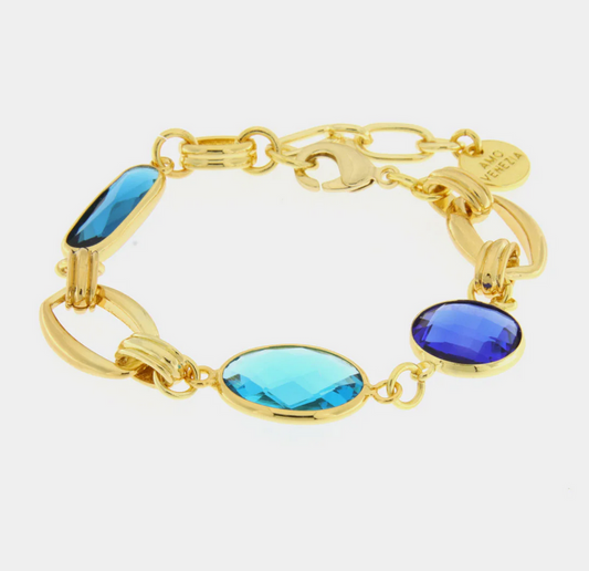 COLLANA E BRACCIALE CON PIETRE BLU DORATA AMO VENEZIA